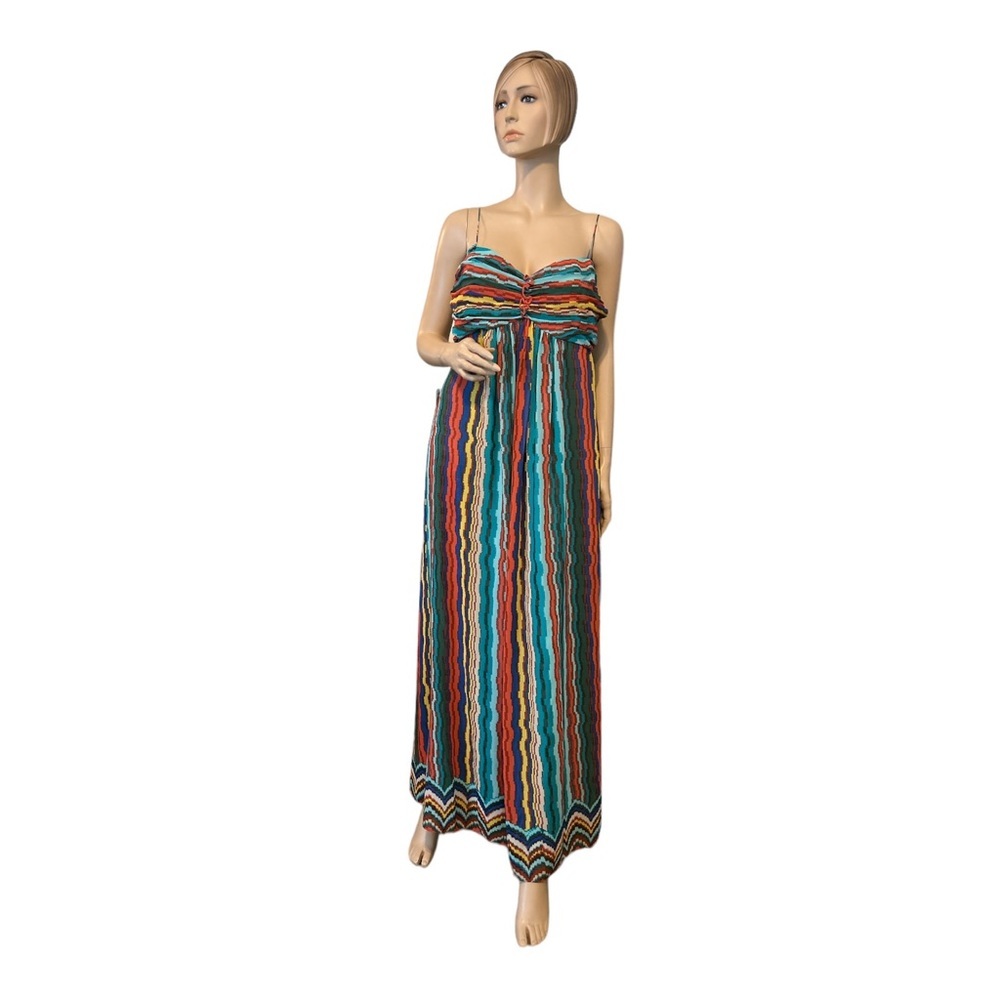 Sandra Darren SZ16 colorful stripes maxi dress blue yellow red summer cruise